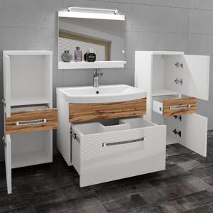 Kúpeľňový nábytok Belini Premium Full Version biely lesk / dub wotan + umývadlo + zrkadlo + LED osvetlenie Glamour 74