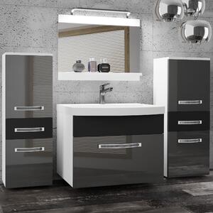 Kúpeľňový nábytok Belini Premium Full Version šedý lesk / čierny mat + umývadlo + zrkadlo + LED osvetlenie Glamour 70