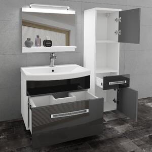 Kúpeľňový nábytok Belini Premium Full Version šedý lesk / biely lesk + umývadlo + zrkadlo + LED osvetlenie Glamour 50