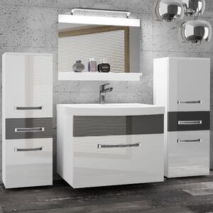 Kúpeľňový nábytok Belini Premium Full Version biely lesk / šedý lesk + umývadlo + zrkadlo + LED osvetlenie Glamour 56