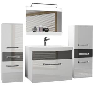 Kúpeľňový nábytok Belini Premium Full Version biely lesk / šedý lesk + umývadlo + zrkadlo + LED osvetlenie Glamour 56