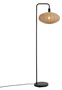 Japandi stojacia lampa čierna s hnedým látkovým tienidlom - Bida