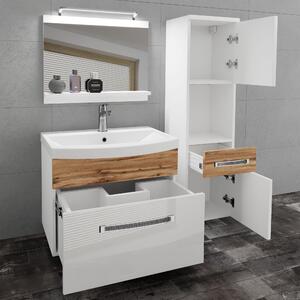 Kúpeľňový nábytok Belini Premium Full Version biely lesk / dub wotan + umývadlo + zrkadlo + LED osvetlenie Glamour 55