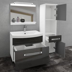 Kúpeľňový nábytok Belini Premium Full Version šedý lesk / eben kráľovský + umývadlo + zrkadlo + LED osvetlenie Glamour 52