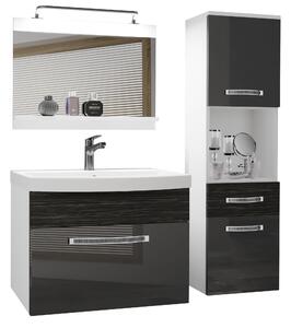 Kúpeľňový nábytok Belini Premium Full Version šedý lesk / eben kráľovský + umývadlo + zrkadlo + LED osvetlenie Glamour 52