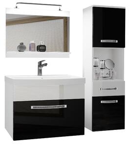 Kúpeľňový nábytok Belini Premium Full Version čierny lesk / biely lesk+ umývadlo + zrkadlo + LED osvetlenie Glamour 48
