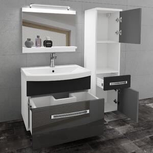 Kúpeľňový nábytok Belini Premium Full Version šedý lesk/ čierny mat + umývadlo + zrkadlo + LED osvetlenie Glamour 51