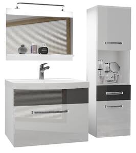 Kúpeľňový nábytok Belini Premium Full Version biely lesk / šedý lesk + umývadlo + zrkadlo + LED osvetlenie Glamour 47