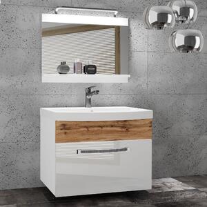 Kúpeľňový nábytok Belini Premium Full Version biely lesk / dub wotan + umývadlo + zrkadlo + LED osvetlenie Glamour 17
