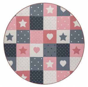 Koberec STARS kruh - hviezdy ružový / sivý