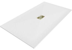 Mexen Hugo, obdĺžniková sprchová vanička SMC 150 x 100 cm, biela, zlatá krytka, 42101015-G