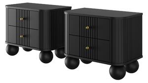 Nočné stolíky Vespera 56 cm - 2 ks - čierna / zlatá / čierne nohy