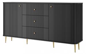 Komoda Vespera 160 cm so zásuvkami - čierna / zlaté nožičky