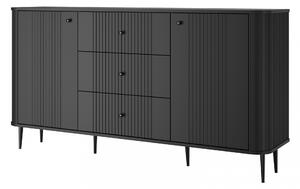 Komoda Vespera 160 cm so zásuvkami - čierna / čierne nožičky
