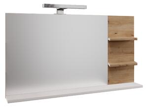 KONDELA Zrkadlo s LED osvetlením, biela/dub artisan, CUBO CUB04