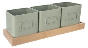 Orion Plechové kvetináče s podtáckou Greenish, 37 x 13,5 x 12 cm