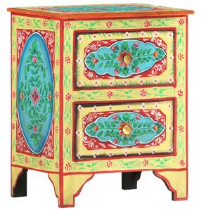 Ručne maľovaný nočný stolík 40x30x50 cm mangovníkový masív