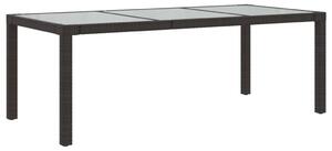 Záhradný stôl hnedý 190x90x75 cm tvrdené sklo a polyratan