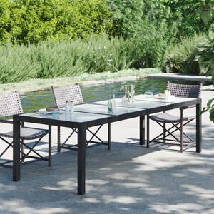 Záhradný stôl čierny 250x100x75 cm tvrdené sklo a polyratan