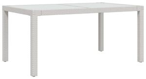 Záhradný stôl 150x90x75 cm tvrdené sklo a polyratan biely
