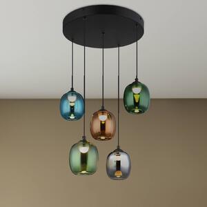 LED závesné svietidlo Minara, 5-pl., Ø 43 cm, farebné, sklo, Viacfarebné, Obývacia izba / jedáleň, kov, Moderný