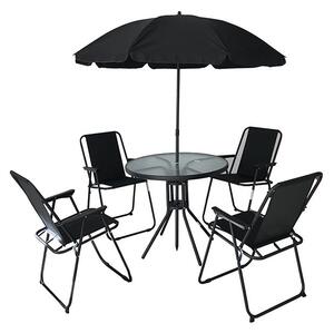 Súprava nábytku na terasu, stôl, 4 skladacie stoličky a slnečník Čierna