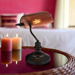 Stolová lampa Antique, medená farba/matná čierna, výška 37 cm, Čierna, Spálňa, Sklo, Industriálny dizajn