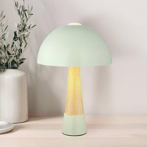 Stolová lampa Paulin, matná zelená/drevený vzhľad, kov, výška 36,5 cm, Zelená, Spálňa, kov, Škandinávsky, Stojacie svietidlo