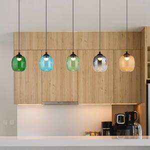 LED závesné svietidlo Minara, 5-pl., dĺžka 102 cm, farebné, sklo, Viacfarebné, Obývacia izba / jedáleň, kov, Moderný