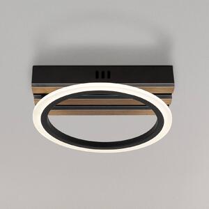 Stropné LED svetlo Blevins, čierna matná/drevený vzhľad, Ø 25 cm, Čierna, Obývacia izba / jedáleň, kov, Moderný