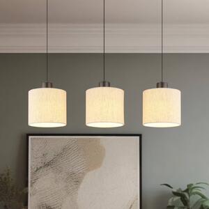 LED závesné svietidlo Thea, dĺžka 74 cm, 3-pl., krémová/matná čierna, Krémová / jantárovo žltá, Obývacia izba / jedáleň, Textil / látka / hodváb, Škandinávsky