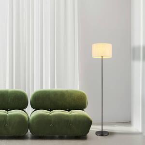 Stojacia lampa Thea, krémová/matná čierna, ľan, výška 160 cm, Krémová / jantárovo žltá, Obývacia izba / jedáleň, Textil / látka / hodváb, Škandinávsky