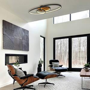 Stropné LED svetlo Tisha I, čierna matná/drevo, dĺžka 85 cm, Svetlé drevo, Obývacia izba / jedáleň, Drevo, Moderný