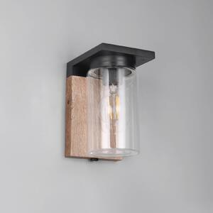 Vonkajšie nástenné svietidlo ARDILA, drevený vzhľad, výška 19 cm, kov/sklo, IP44, Svetlé drevo, Hliník, Moderný, Nástenné svietidlo