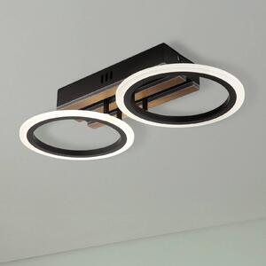 Stropné LED svetlo Blevins 2-pl. čierne/drevený vzhľad, dĺžka 46 cm, Čierna, Obývacia izba / jedáleň, kov, Moderný, Stropné svetlo