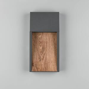 LED vonkajšie nástenné svietidlo SALMON, drevený vzhľad, kov, výška 33 cm, IP44, Svetlé drevo, Hliník, Moderný, Nástenné svietidlo