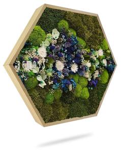 Machový Hexagon RASTLINY Acebo BLUE - Priemer 30 cm (v najširšom mieste šesťuholníka)
