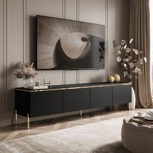 TV STOLÍK NESSIE ART 2 ČIERNY MATNÝ + ZLATÁ LIŠTA 200 cm LED