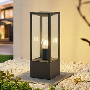 Lindby Podlahová lampa Peldar, antracitová/číra, výška 40 cm, sklo, Čierna, Hliník, Moderný, Vonkajčie stĺpové osvetlenie