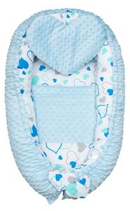 NEW BABY Luxusné MINKY hniezdočko pre bábätko modré srdiečka SET Bavlna/Polyester 65x47 cm