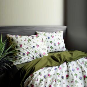 Ervi bavlnené obliečky DUO - Modré a ružové kvetinky/olivové