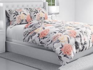 Biante Bavlnené posteľné obliečky Sandra SA-412 Veľké ružovo-sivé kvety na bielom Jednolôžko 140x200 a 70x90 cm
