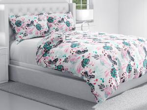 Biante Bavlnené posteľné obliečky Sandra SA-413 Ružové a zelené tropické listy na bielom Jednolôžko 140x200 a 70x90 cm