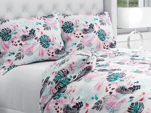 Biante Bavlnené posteľné obliečky Sandra SA-413 Ružové a zelené tropické listy na bielom Jednolôžko 140x200 a 70x90 cm