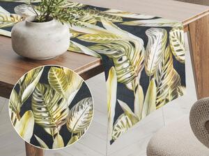 Biante Zamatový behúň na stôl Tamara TMR-010 Zlaté tropické listy na zelenom 35x160 cm