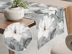 Biante Zamatový behúň na stôl Tamara TMR-016 Designové kvetiny na sivozelenom 35x160 cm