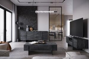 TV stolík Larena s otvorenou policou 150 cm - čierny betón / čierna