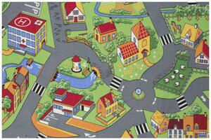 Detský koberec Little Village, Mestečko s uličkami, zelený