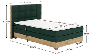 KONDELA Elektrická polohovacia posteľ, boxspring, zelená/dub artisan, 120x200, TIANA