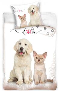 Bavlnené posteľné obliečky Šteniatko a mačiatko - 100% bavlna Renforcé - 70 x 90 cm + 140 x 200 cm